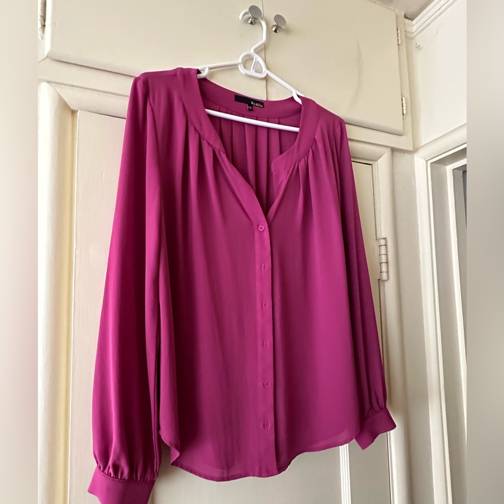 Ro & De Long Sleeve Button Down Blouse, Size Small